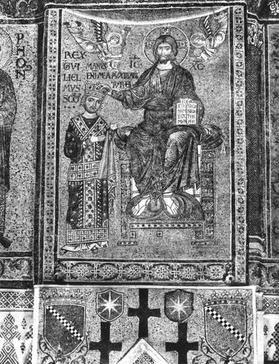 William II (1154-89) King of Sicily receiving a crown from Christ by Byzantine School